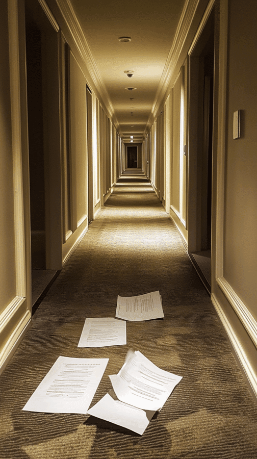 lindenbaum2023_a_hallway_in_a_hotel_with_official_documents_o_1cd0a5c3-bae5-4650-9776-122514ee923f_3